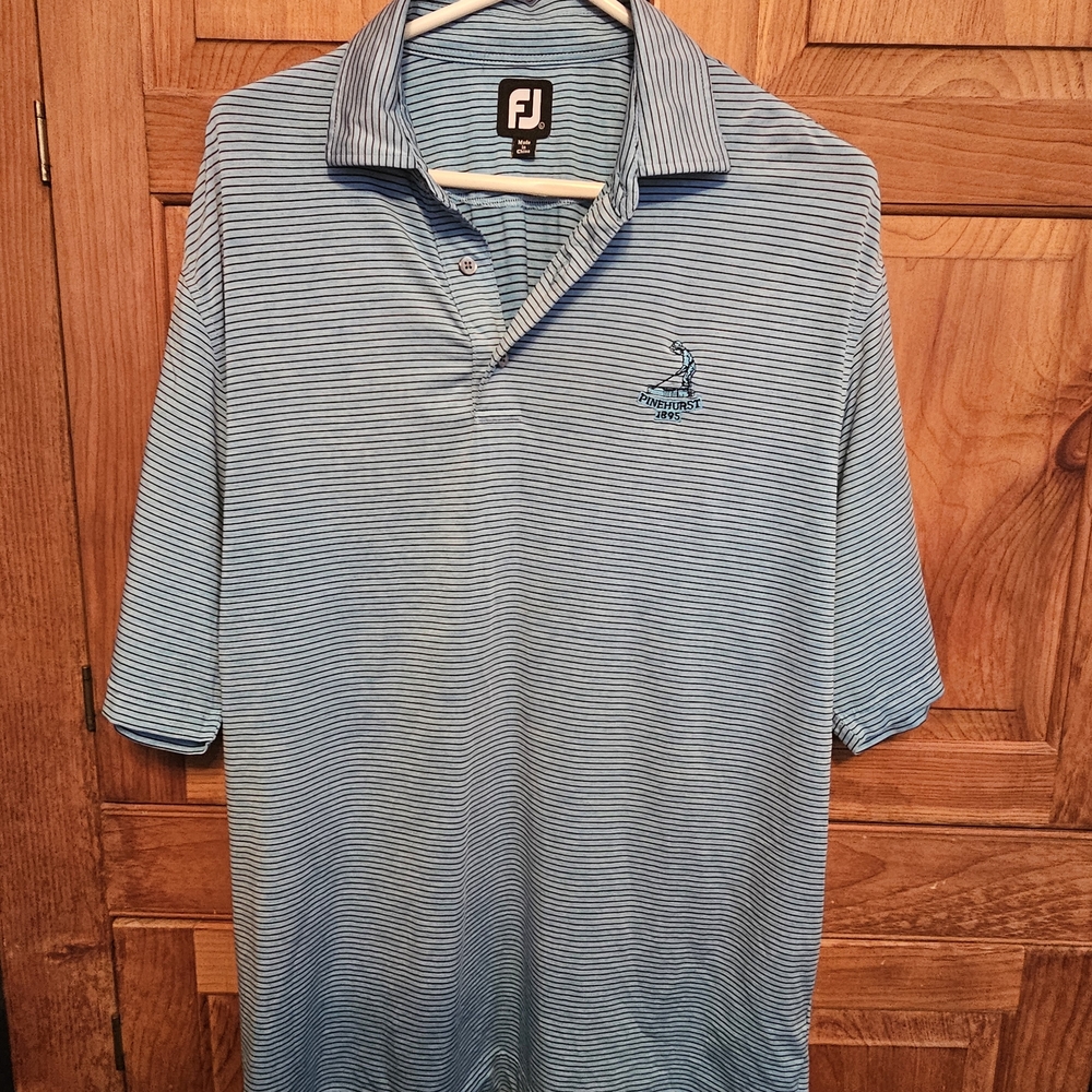 FootJoy FJ Blue Striped Men's Golf Polo Pinehurst Shirt L